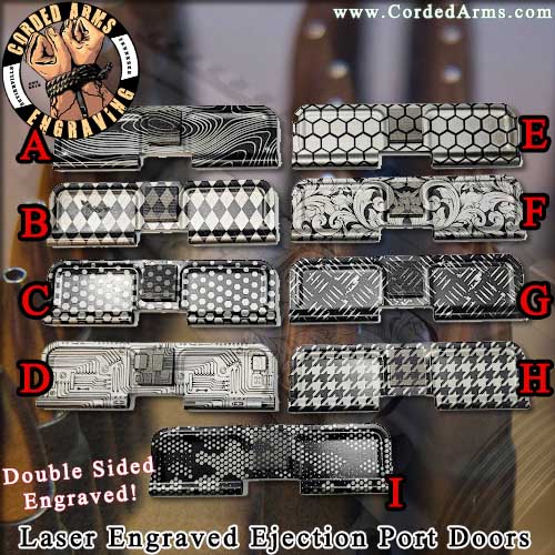 Exotic Patterns Series 1 Laser Engraved Ejection Port Door AR 15 Dust Cover